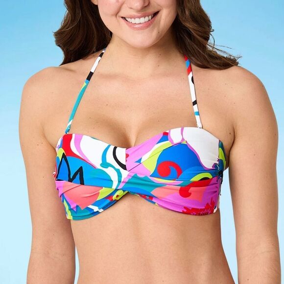 Mynah Floral Bandeau Bikini Swimsuit Top XX-Large XXL Retro Mod Colorblock - Picture 1 of 3